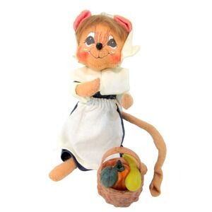 ANNALEE Thanksgiving Fall Pilgrim Girl Mouse Harvest Basket Complete 2005